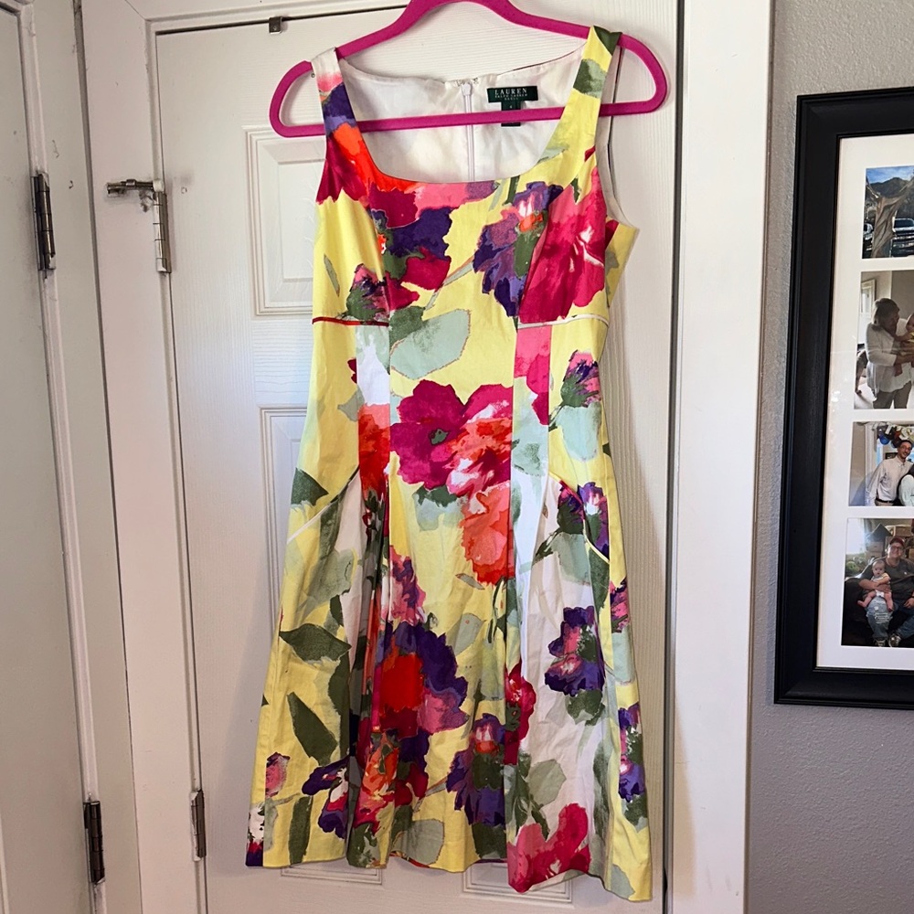 Lauren Ralph Lauren Yellow Multicolor Floral Midi Dress